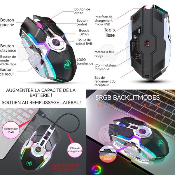 INN Trådlös Mus Professionell Trådlös Spelmus 2400DPI LED Optisk RGB USB Dator Mus Spel för Laptop Spelare