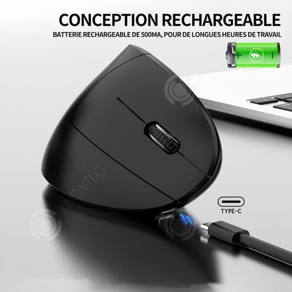 INN Mouse 2,4 GHz trådlös mus med bluetooth och 4 justerbara dpi-nivåer vertikal ergonomisk mus laddningsbar optisk mus
