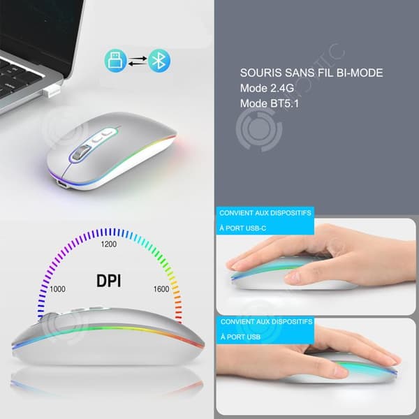 INN 2.4G trådlös Bluetooth-mus för Silent 3 DPI silver realtidsdisplayfunktion för kraften i de fyra cellerna