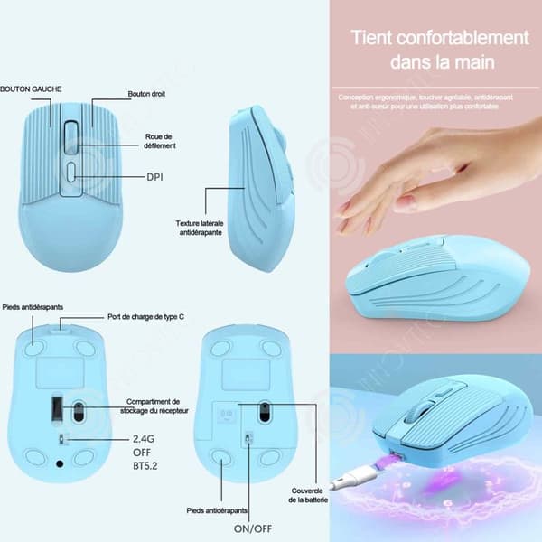 INN Trådlös mus 2,4g bluetooth 5,2 800-1200-1600 dpi en ergonomisk form i handflatan uppladdningsbar trådlös mus bl