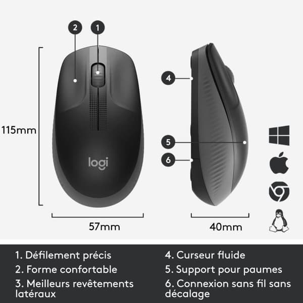 Ergonomisk trådlös mus - Logitech - M190 - Svart