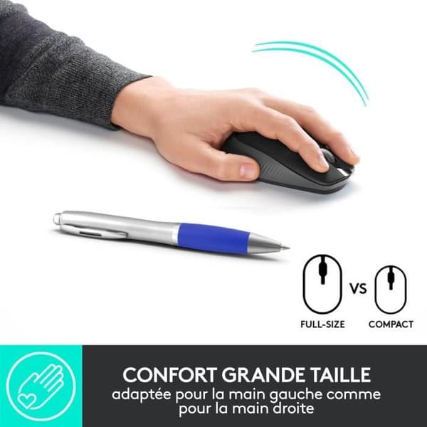 Ergonomisk trådlös mus - Logitech - M190 - Svart