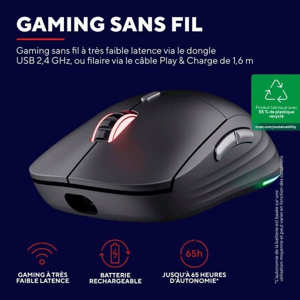 Spelmus - Trust Gaming - GXT 926 Redex II - Trådlös - Laddningsbar - 10000 DPI