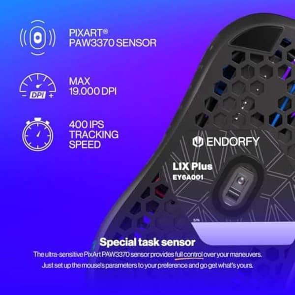 Gamingmus - ENDORFY - LIX Plus - 19 000 DPI - RGB-belysning - Ultralätt 59 g