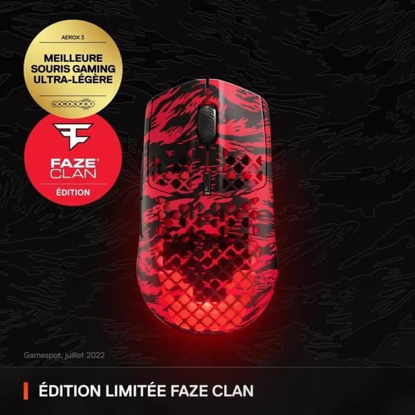 Souris Gaming - STEELSERIES - Aerox 3 Wireless - FaZe Clan Edition - 18K DPI - Ultralätt - RGB PrismSync