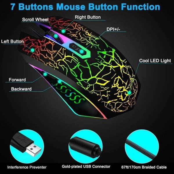 Kabelansluten Gamer Mouse Gaming Mus med 6 knappar DPI 4000 Game Computer Gamer Perifer RGB LED Light Gaming Design