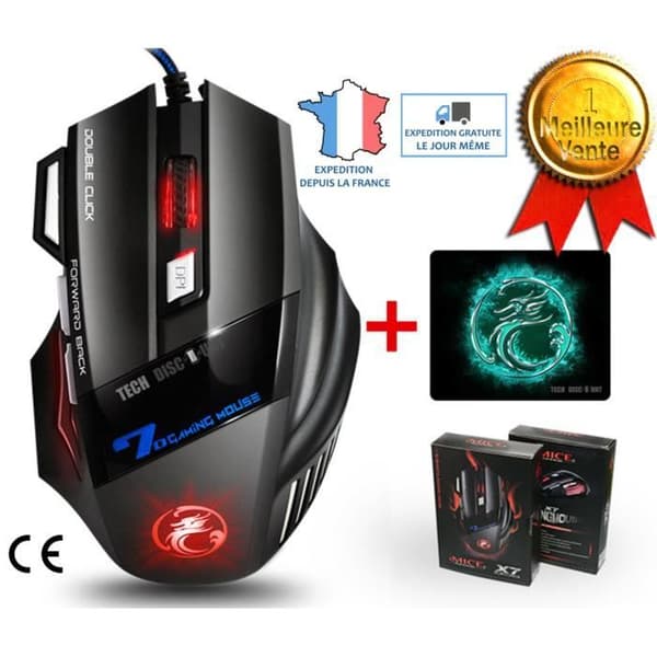 Souris dator Optisk Kabel Gamer LED Spel 7 Knappar Professionell Gaming Mus USB Hög Precision Justerbar + present