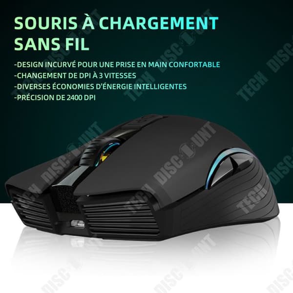 TD Wireless Mouse 2.4G optisk mus med 7 färger bakgrundsbelyst Bluetooth och 6 knappar 2400dpi uppladdningsbar trådlös mus