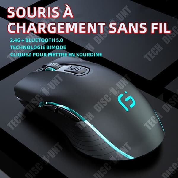 TD Wireless Mouse 2.4G optisk mus med 7 färger bakgrundsbelyst Bluetooth och 6 knappar 2400dpi uppladdningsbar trådlös mus