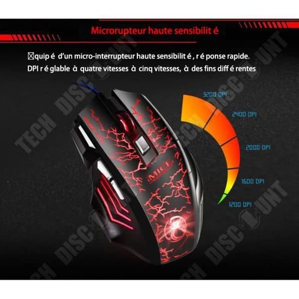 Spelmus - TD® - Kabelansluten - 3200 dpi - 7 knappar - Ergonomisk med RGB-ljus