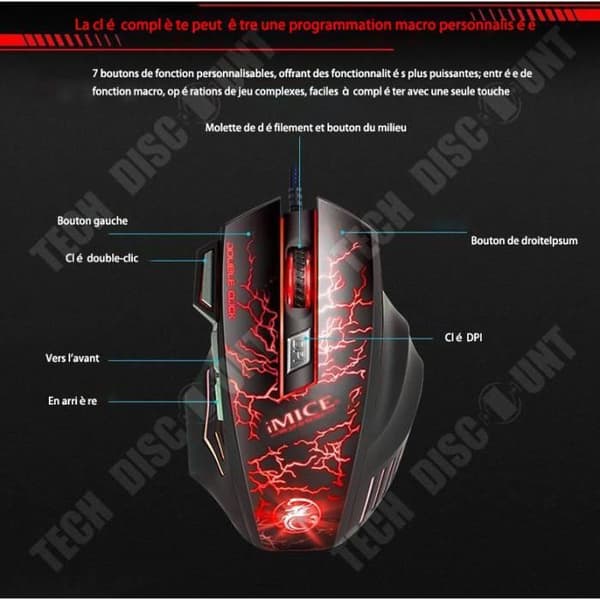 Spelmus - TD® - Kabelansluten - 3200 dpi - 7 knappar - Ergonomisk med RGB-ljus