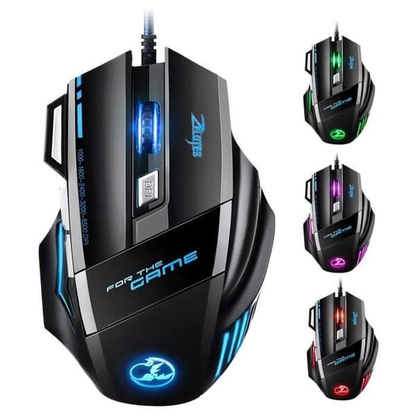Spelmus - TD® - Kabelansluten - 5 DPI-hastigheter - 7 färger - Ergonomisk