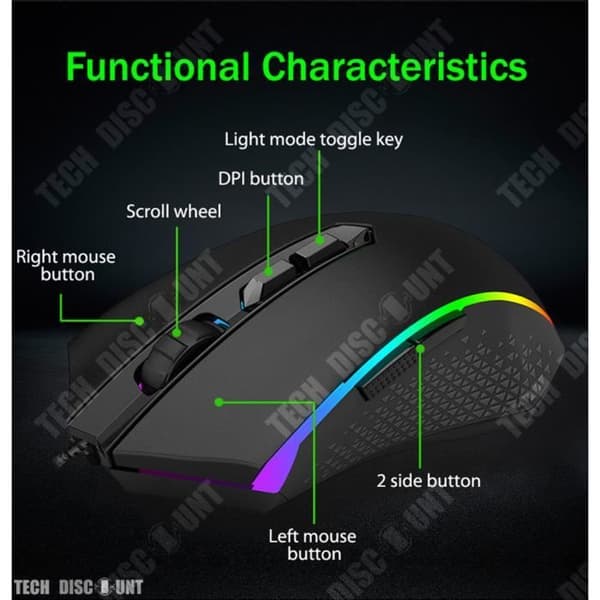 TD® trådbunden spelmus Lysande USB Elektroluminescerande LED / 7 programmerbara knappar / Lysande / Svart
