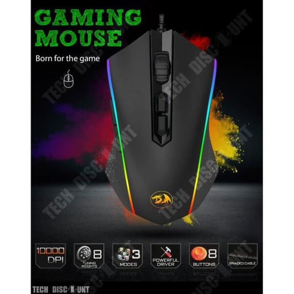TD® trådbunden spelmus Lysande USB Elektroluminescerande LED / 7 programmerbara knappar / Lysande / Svart
