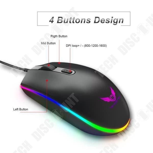 TD® Professional Wired RGB Lighting Gaming Mouse Black Universal Compatible Optical Performance Gaming Mouse DPI Justerbar