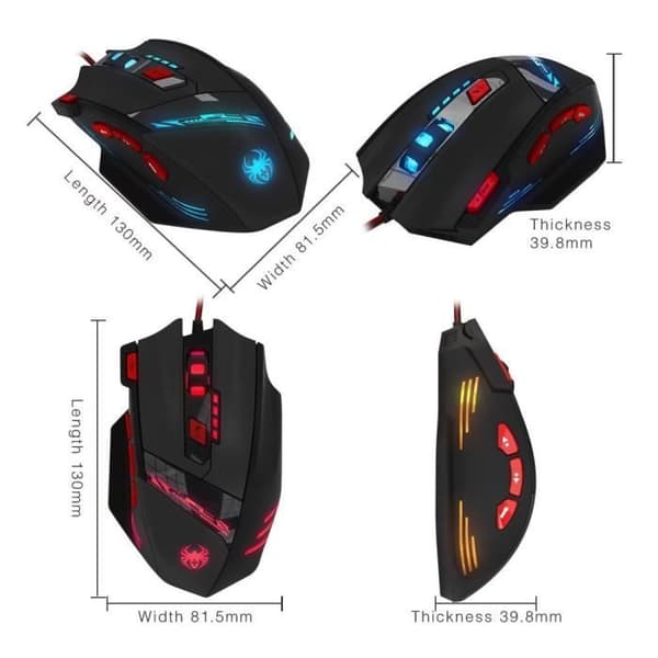 Gamingmus - T90 - Kabelansluten - 6 justerbara DPI - 8 knappar - 6 LED-färgalternativ