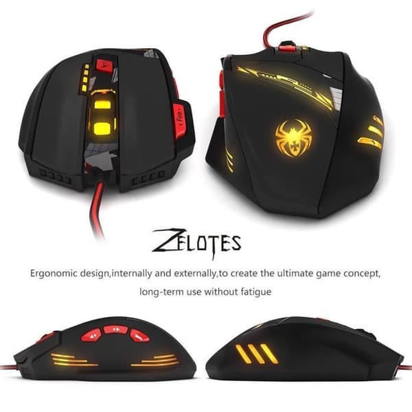 Gamingmus - T90 - Kabelansluten - 6 justerbara DPI - 8 knappar - 6 LED-färgalternativ