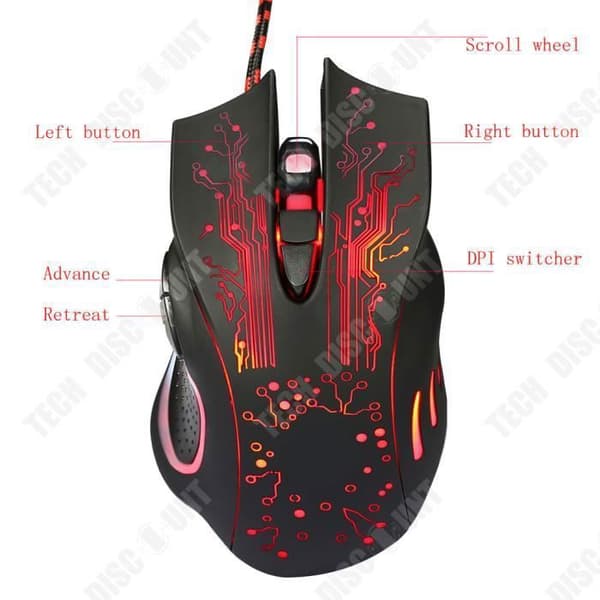 TD® USB Gaming Mus 6-knappar LED Optisk Professionell Pro Gamer Utrustning PC Laptop RGB Ljusstyrka Anpassningsbar och justerbar