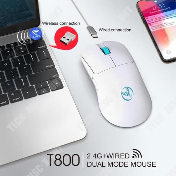 TD® Dual Mode Lättviktsspelmus 2,4G+kabel 10000dpi Uppladdningsbar trådlös mus Justerbar spelmus