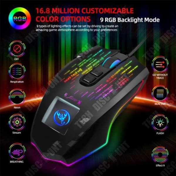 Spelmus - TEKNISK RABATT - Trådbunden - 10000 DPI - Ergonomisk - RGB-bakgrundsbelysning