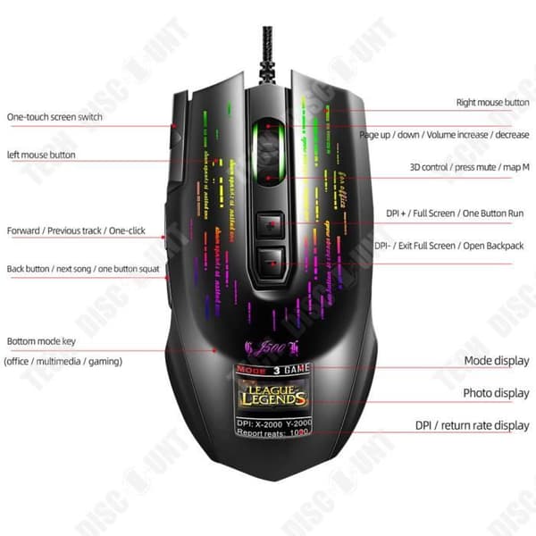 Spelmus - TEKNISK RABATT - Trådbunden - 10000 DPI - Ergonomisk - RGB-bakgrundsbelysning