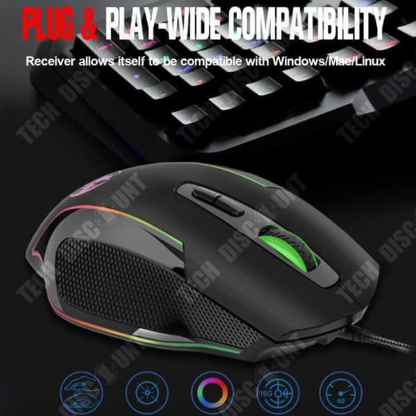 TD® trådbunden optisk datormus Gamer LED Game 7 knappar Professionell spelmus USB högprecisionsjusterbar + presentmatta