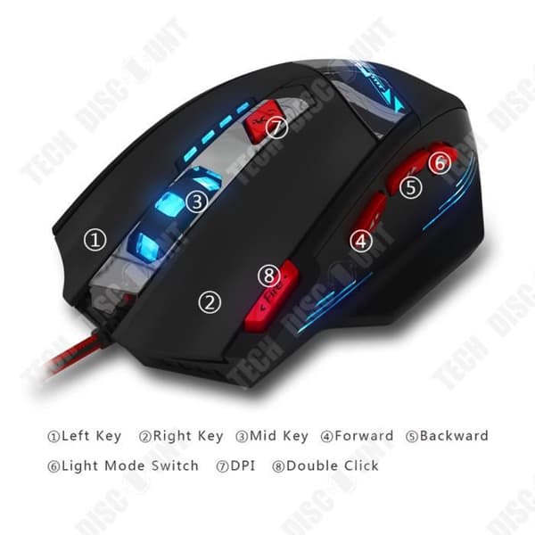 TD® Wired GAMING Mouse Desktop Justerbar DPI Perfekt grepp Handkontroll USB-funktion Flera tangenter Bakgrundsbelysning