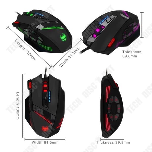 TD® Wired GAMING Mouse Desktop Justerbar DPI Perfekt grepp Handkontroll USB-funktion Flera tangenter Bakgrundsbelysning