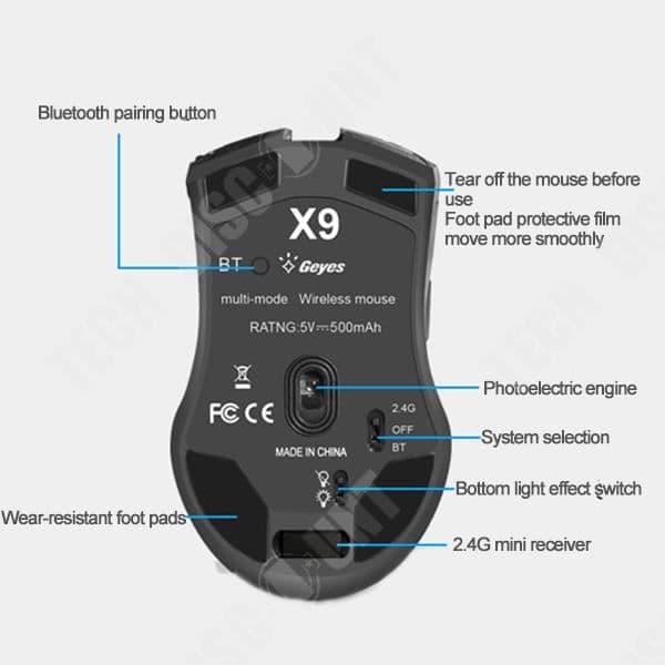 TD® trådlös fotoelektrisk Bluetooth-mus Laddning Bärbar Dual Mode Silent Mute Gaming Desk