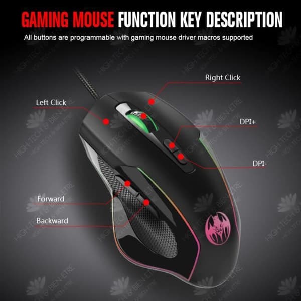 HTBE® E-sport Chicken Game Mekanisk mus 7 knappar Färgglada andningsljus Dator Stationär bärbar dator