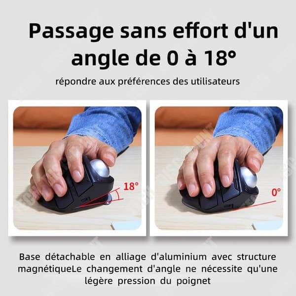 TD Souris trackball svart ergonomisk mus med justerbar vinkel precis kursormikro-rörelse uppladdningsbar datormus