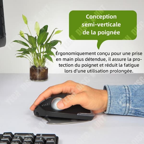 TD Souris trackball svart ergonomisk mus med justerbar vinkel precis kursormikro-rörelse uppladdningsbar datormus