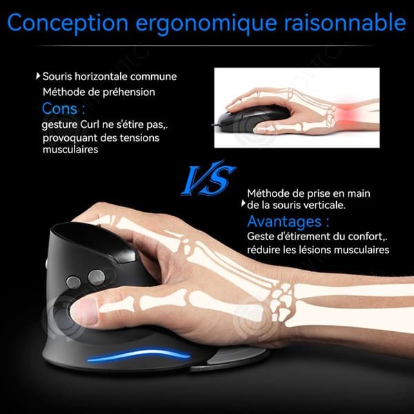 INN ergonomisk trådlös mus 2.4G 2400DPI optisk vertikal mus tyst med 6 knappar för PC bärbar dator mus