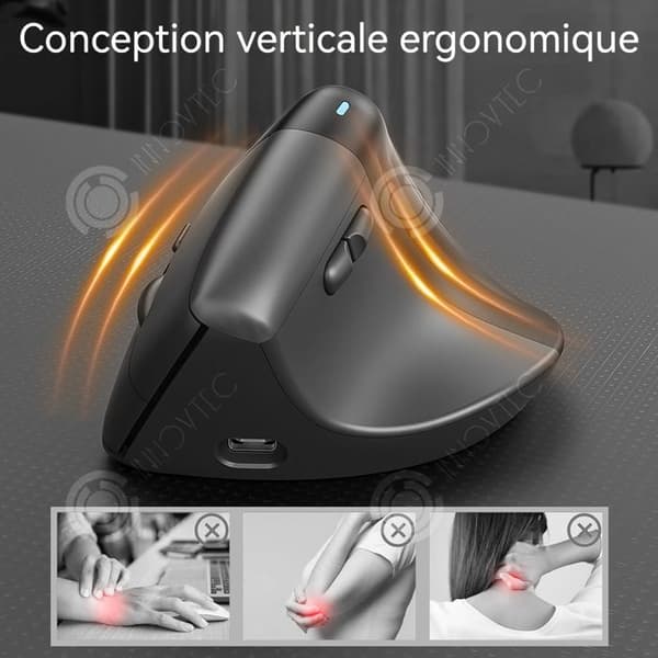 INN Ergonomisk trådlös mus 1600dpi uppladdningsbar optisk vertikal mus tyst med 6 knappar för PC dator mus