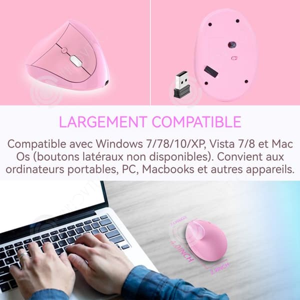 INN Ergonomisk trådlös mus 2.4GHz 1600dpi rosa optisk vertikal mus tyst med 6 knappar för PC dator mus