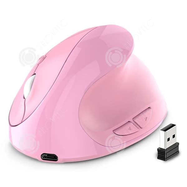 INN Ergonomisk trådlös mus 2.4GHz 1600dpi rosa optisk vertikal mus tyst med 6 knappar för PC dator mus