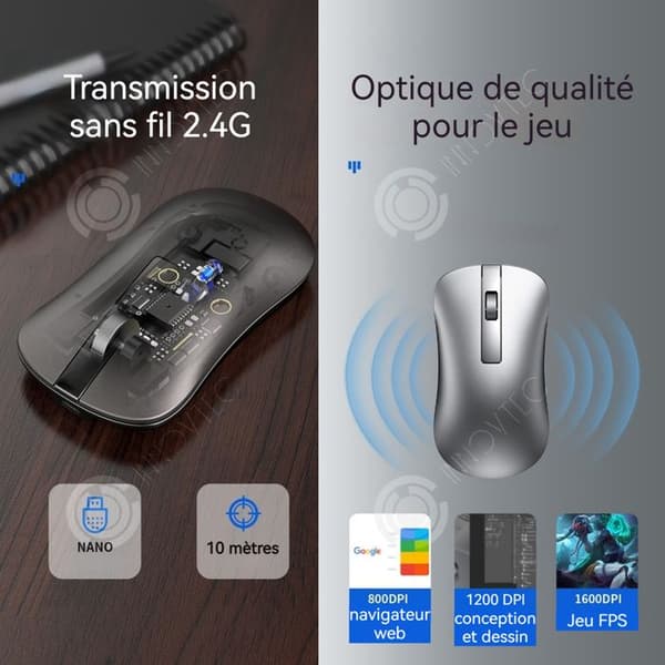 INN Trådlös tyst mus i aluminiumlegering 2.4ghz 1600dpi ergonomisk mus för bärbar dator PC optisk mus