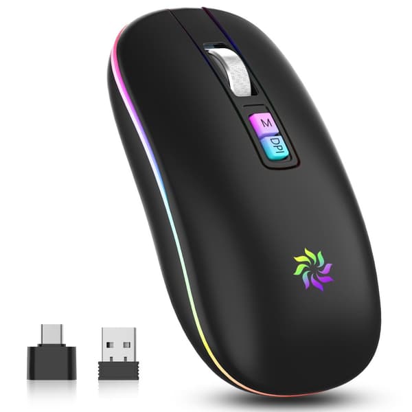 INF Tyst Dual Mode Mus: Uppladdningsbar Trådlös Bluetooth 5.1 D