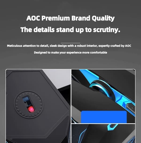 AOC GM-130 musta pelihiiri 4 painikkeella, säädettävä DPI ja RGB-valaistus