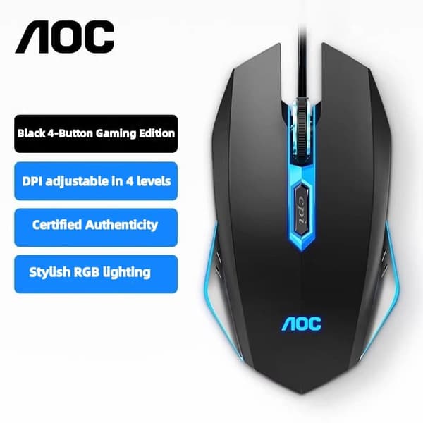AOC GM-130 Svart Gamingmus med 4 knappar, justerbar DPI och RGB-belysning