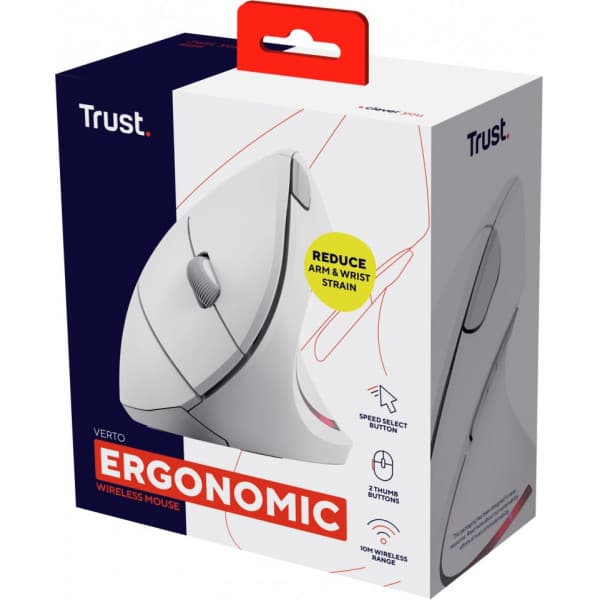 Trust Verto ergonomisk trådlös vertikalmus, vit