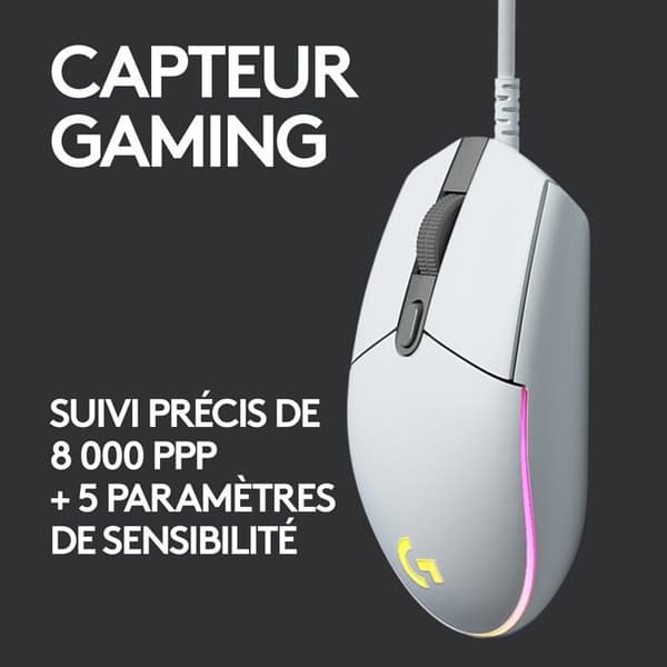 Logitech G203 LIGHTSYNC RGB Gaming Mus - Vit - 6 programmerbara knappar - 8000 dpi