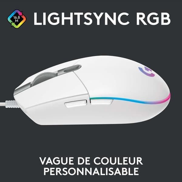 Logitech G203 LIGHTSYNC RGB Gaming Mus - Vit - 6 programmerbara knappar - 8000 dpi