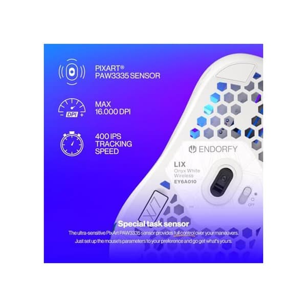 Gamingmus - ENDORFY - LIX Onyx White - 16 000 DPI - RGB-belysning - 69 g