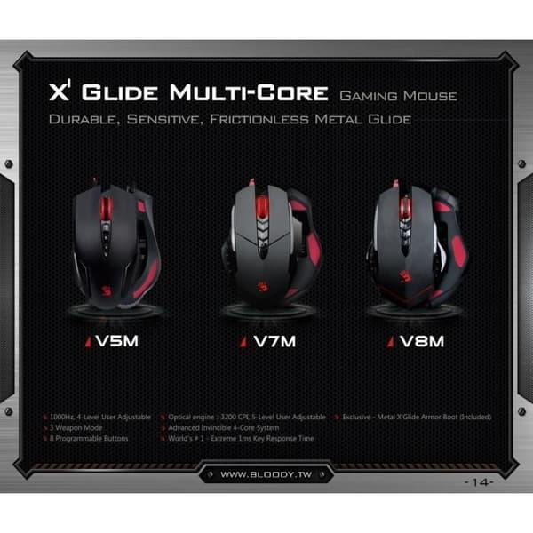 A4tech Bloody V7M USB Gamer Laser Mouse - Svart - 7 knappar - 3200 dpi