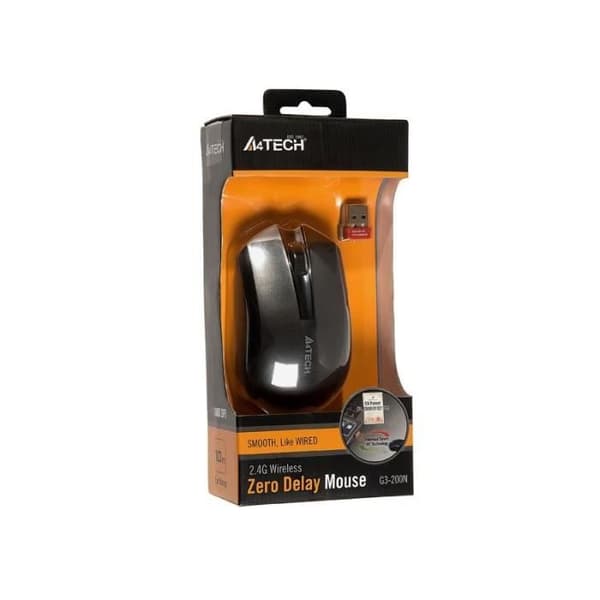 A4TECH G3-200N trådlös mus - V-Track 1000 DPI - Ambidextrous - Svart