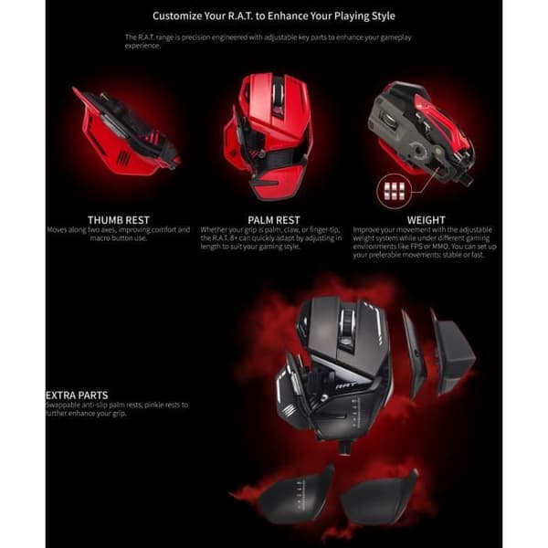 Madcatz RAT 8+ ADV - RGB anpassningsbar trådad spelmus - 11 programmerbara knappar - PMW3389 Pro Sensor 20000 DPI & 2000 Hz