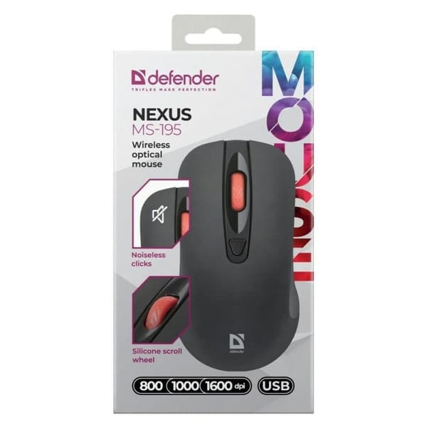 Optisk trådløs mus Defender NEXUS MS-195 RF Sort 1600 dpi
