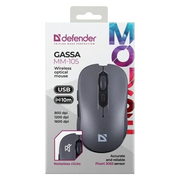 Trådløs mus Defender GASSA MM-105 RF SILENT Grå 1600 dpi