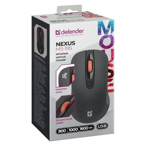 Trådlös optisk mus Defender NEXUS MS-195 RF Svart 1600 dpi